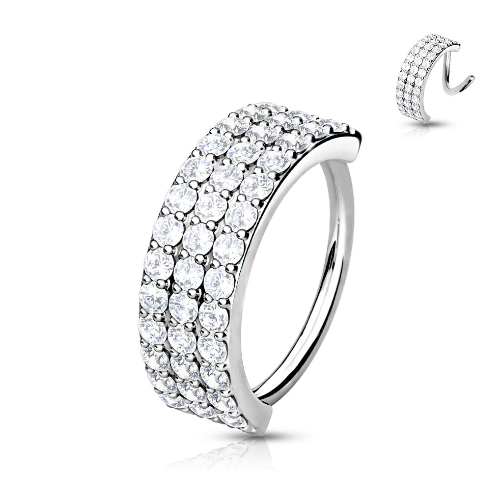 Cherry Diva Bendable Hoop Ring 16 Gauge Silver Triple Crystal Lined Hoop For Nose & Ear