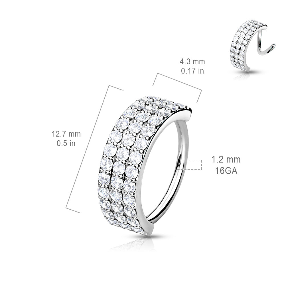 Cherry Diva Bendable Hoop Ring 16 Gauge Silver Triple Crystal Lined Hoop For Nose & Ear