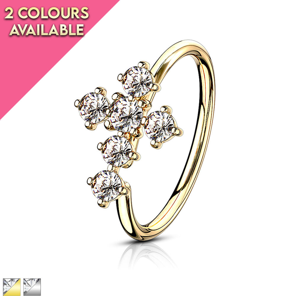 20 Gauge Crystal Cross Hoop Ring For Nose & Ear Cartilage