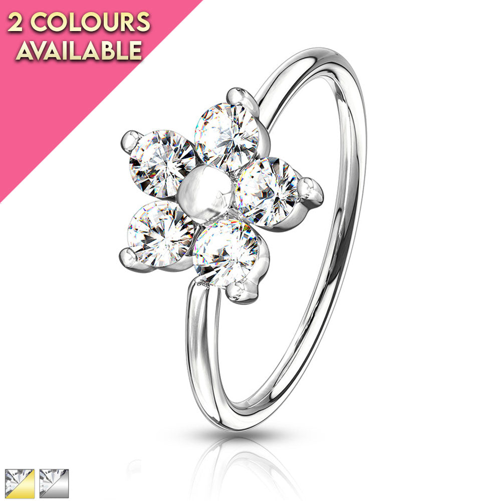 20 Gauge Crystal Flower Hoop Ring For Nose & Ear
