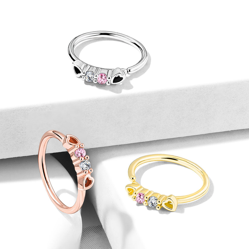 20 Gauge Dainty Crystal Heart Hoop Ring For Nose & Ear