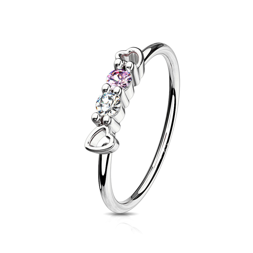Cherry Diva Bendable Hoop Ring 20 Gauge Dainty Silver Crystal Heart Hoop Ring For Nose & Ear