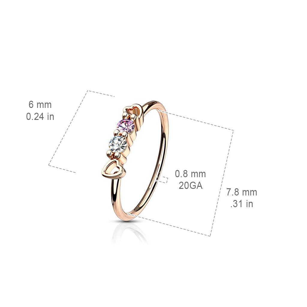 20 Gauge Dainty Crystal Heart Hoop Ring For Nose & Ear