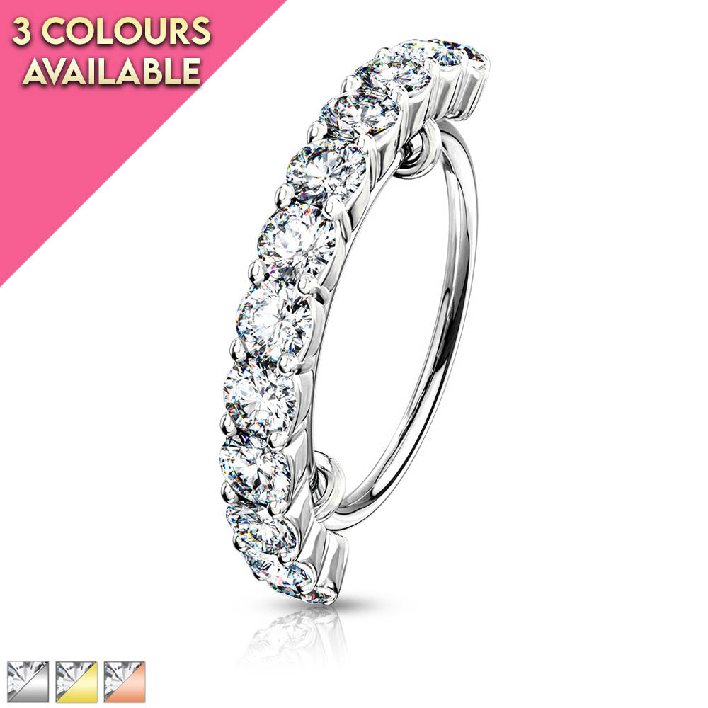 20 Gauge Half Crystal Row Jewelled Hoop Ring For Nose & Ear
