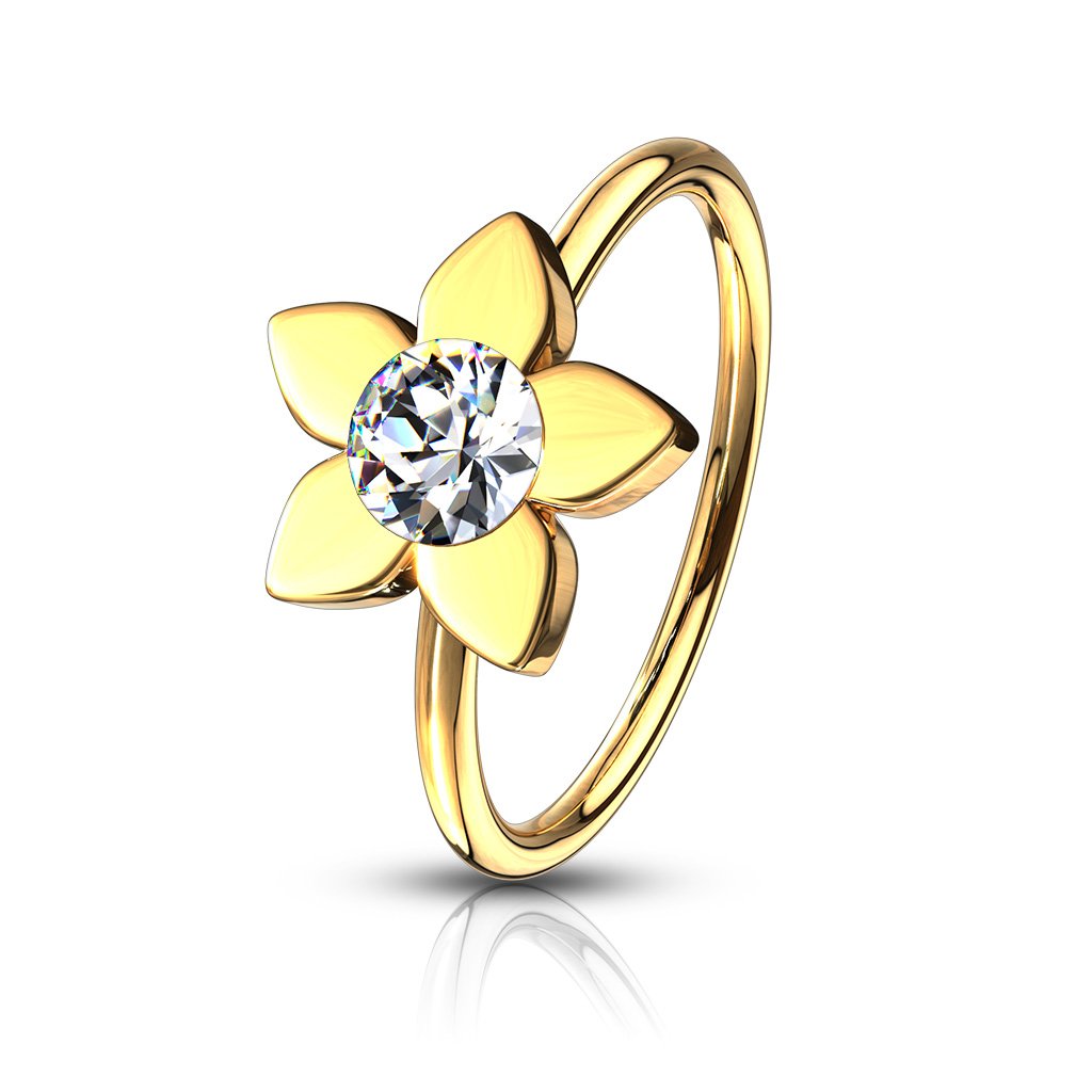 20 Gauge Jewelled Flower Surgical Steel Bendable Hoop Ring