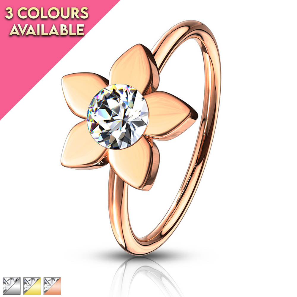 20 Gauge Jewelled Flower Surgical Steel Bendable Hoop Ring Cherry Diva