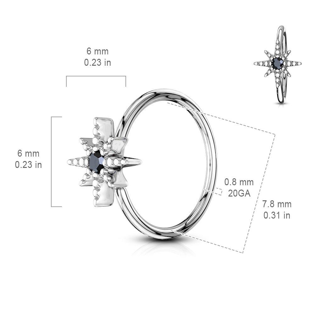 20 Gauge Onyx Starburst Hoop Ring For Nose & Ear