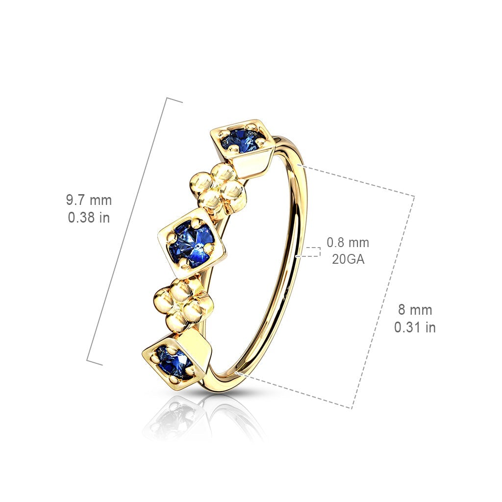 20 Gauge Square Set Crystal Hoop Ring For Nose & Ear