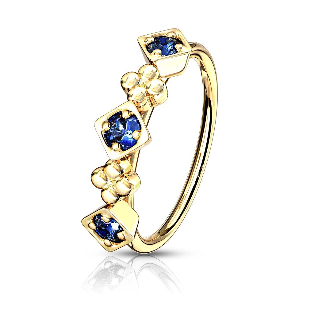 20 Gauge Square Set Crystal Hoop Ring For Nose & Ear