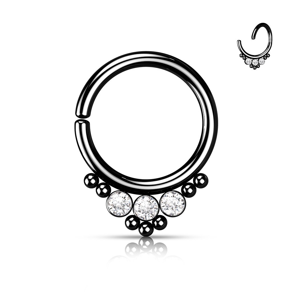 Cherry Diva Bendable Hoop Ring BLACK 16 Gauge Triple Gem Bendable Hoop Ring For Nose & Ear
