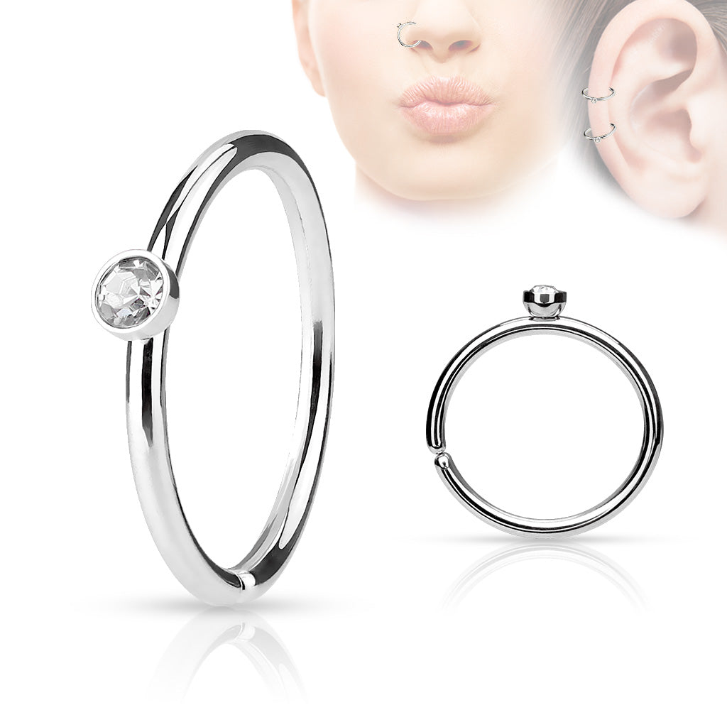 20 Gauge Crystal Bendable Hoop Ring For Nose & Ear