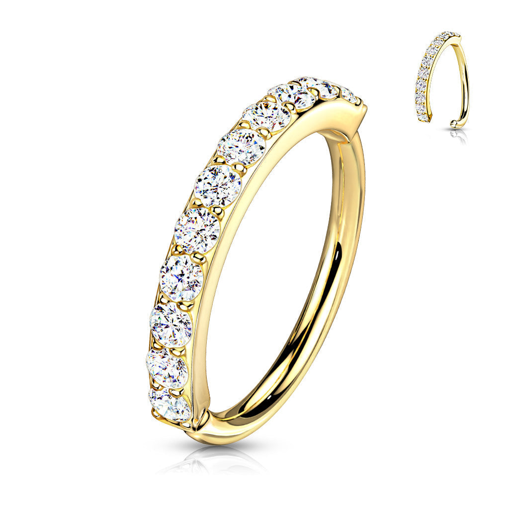 Cherry Diva Bendable Hoop Ring Gold - 10MM 16 Gauge Single Row Crystal Hoop Ring For Nose & Ear