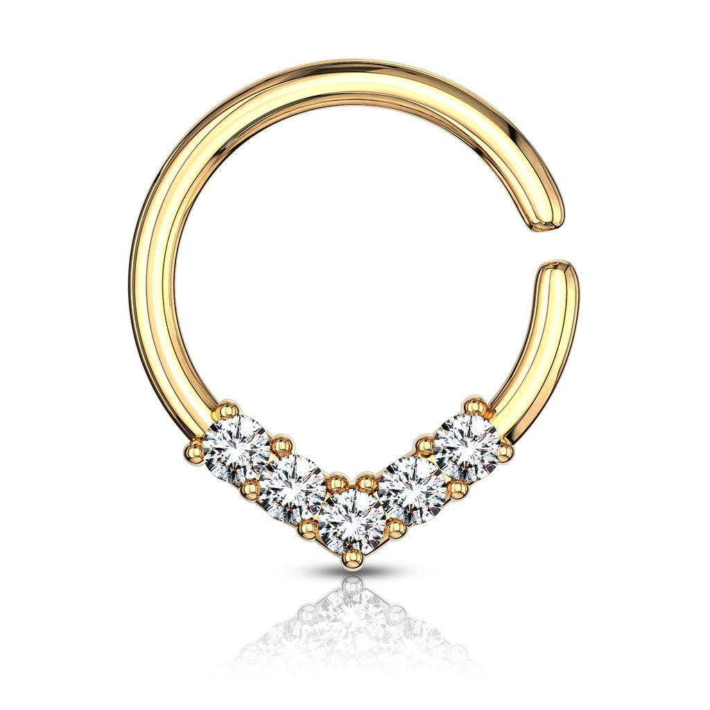 16 Gauge V Shape Crystal Bendable Hoop Ring Gold