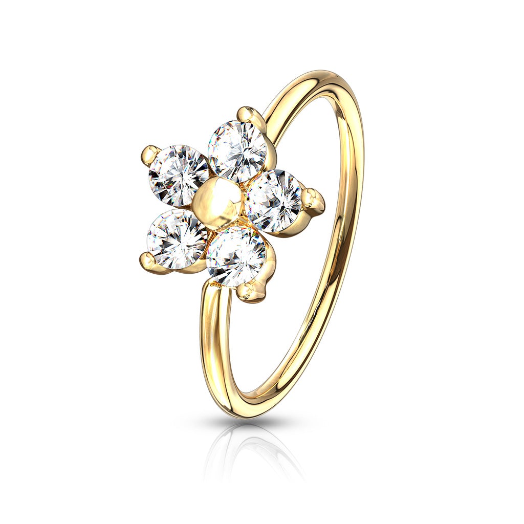 Cherry Diva Bendable Hoop Ring GOLD 20 Gauge Crystal Flower Hoop Ring For Nose & Ear
