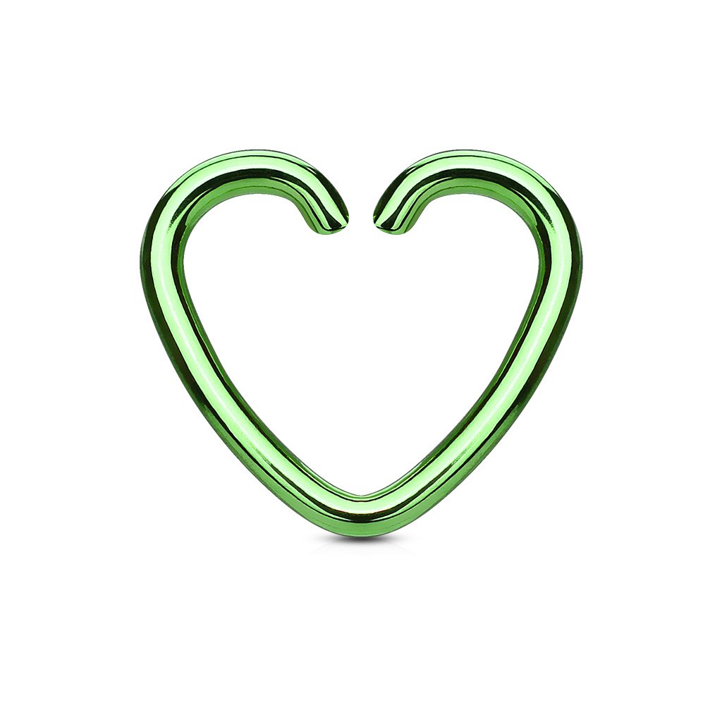 Cherry Diva Bendable Hoop Ring GREEN 16 Gauge Cut Heart Ear Cartilage / Daith Hoops