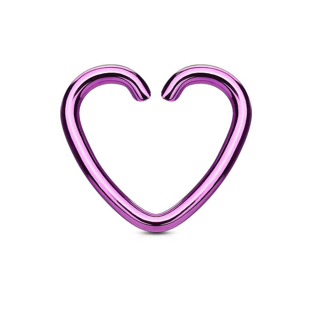 Cherry Diva Bendable Hoop Ring PURPLE 16 Gauge Cut Heart Ear Cartilage / Daith Hoops