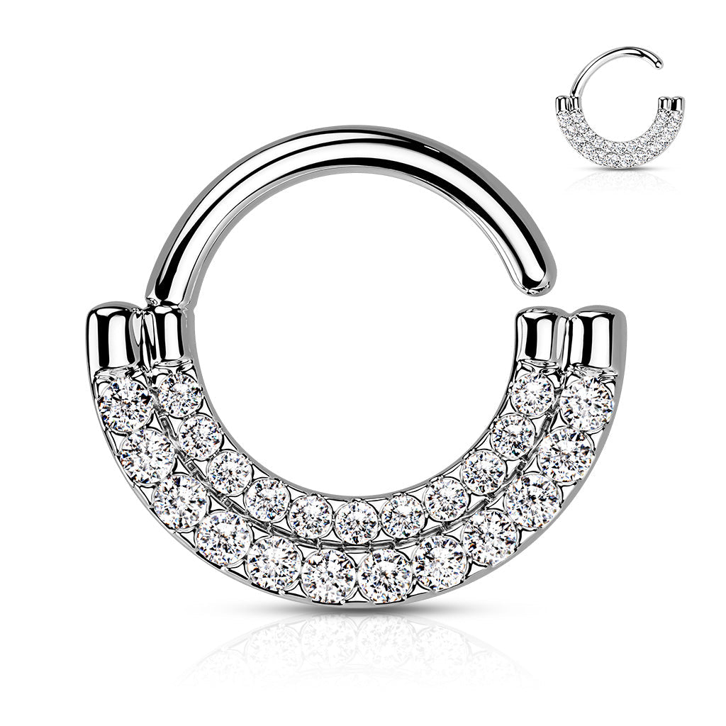 Cherry Diva Bendable Hoop Ring SILVER 16 Gauge Double Lined Crystal Bendable Hoop Ring