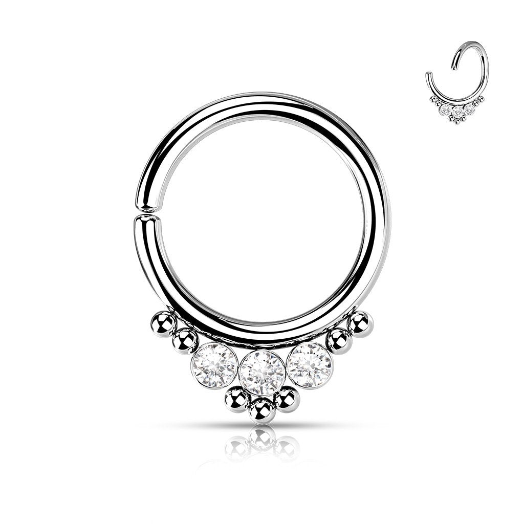 Cherry Diva Bendable Hoop Ring SILVER 16 Gauge Triple Gem Bendable Hoop Ring For Nose & Ear