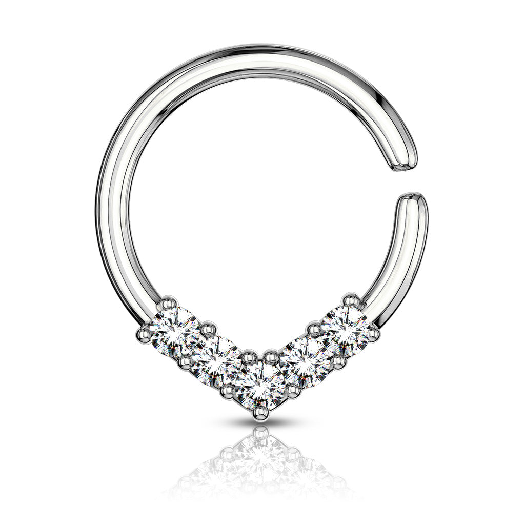 Cherry Diva Bendable Hoop Ring Silver 16 Gauge V Shape Crystal Bendable Hoop Ring