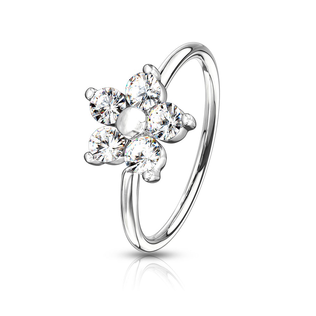 Cherry Diva Bendable Hoop Ring SILVER 20 Gauge Crystal Flower Hoop Ring For Nose & Ear