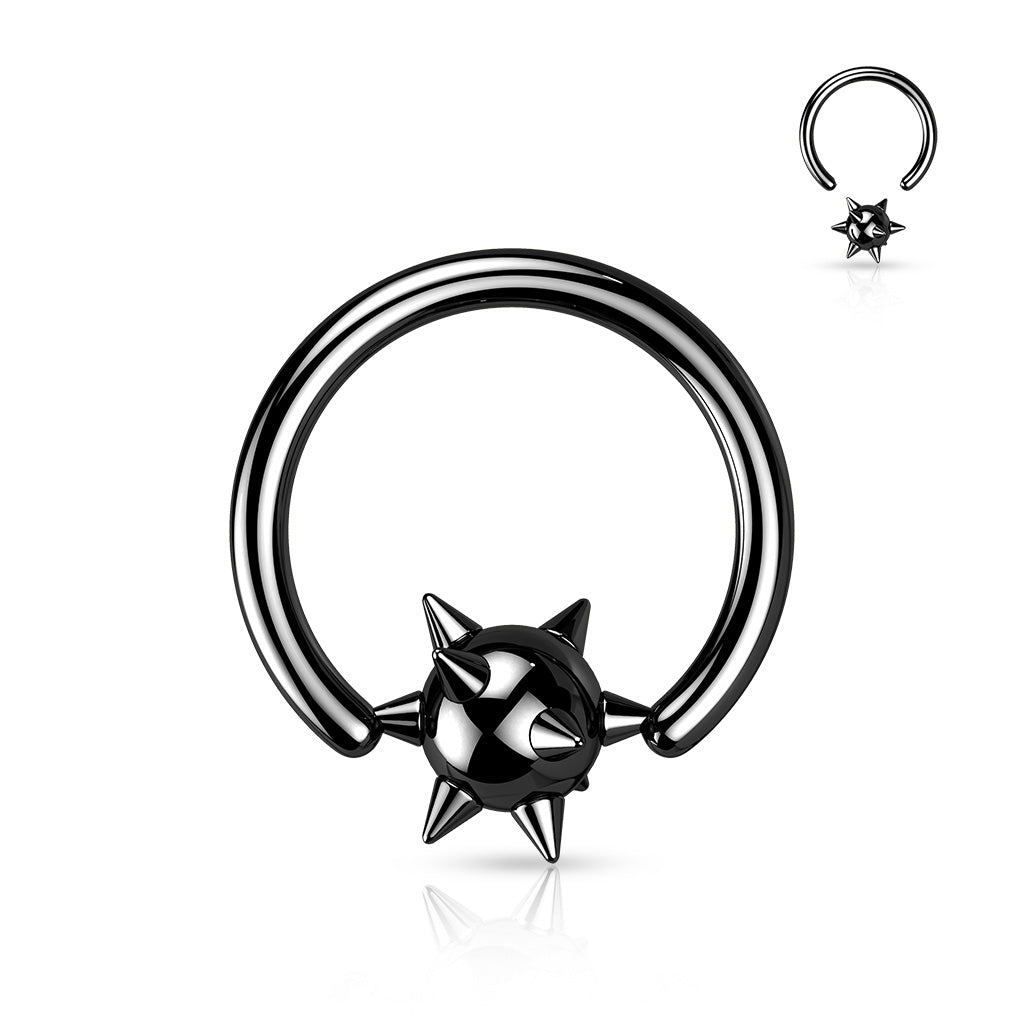 Cherry Diva Captive Ring 14 Gauge Black Spike Ball Closure Ring