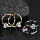 Cherry Diva Captive Ring 16 Gauge Crystal Heart Captive Ring