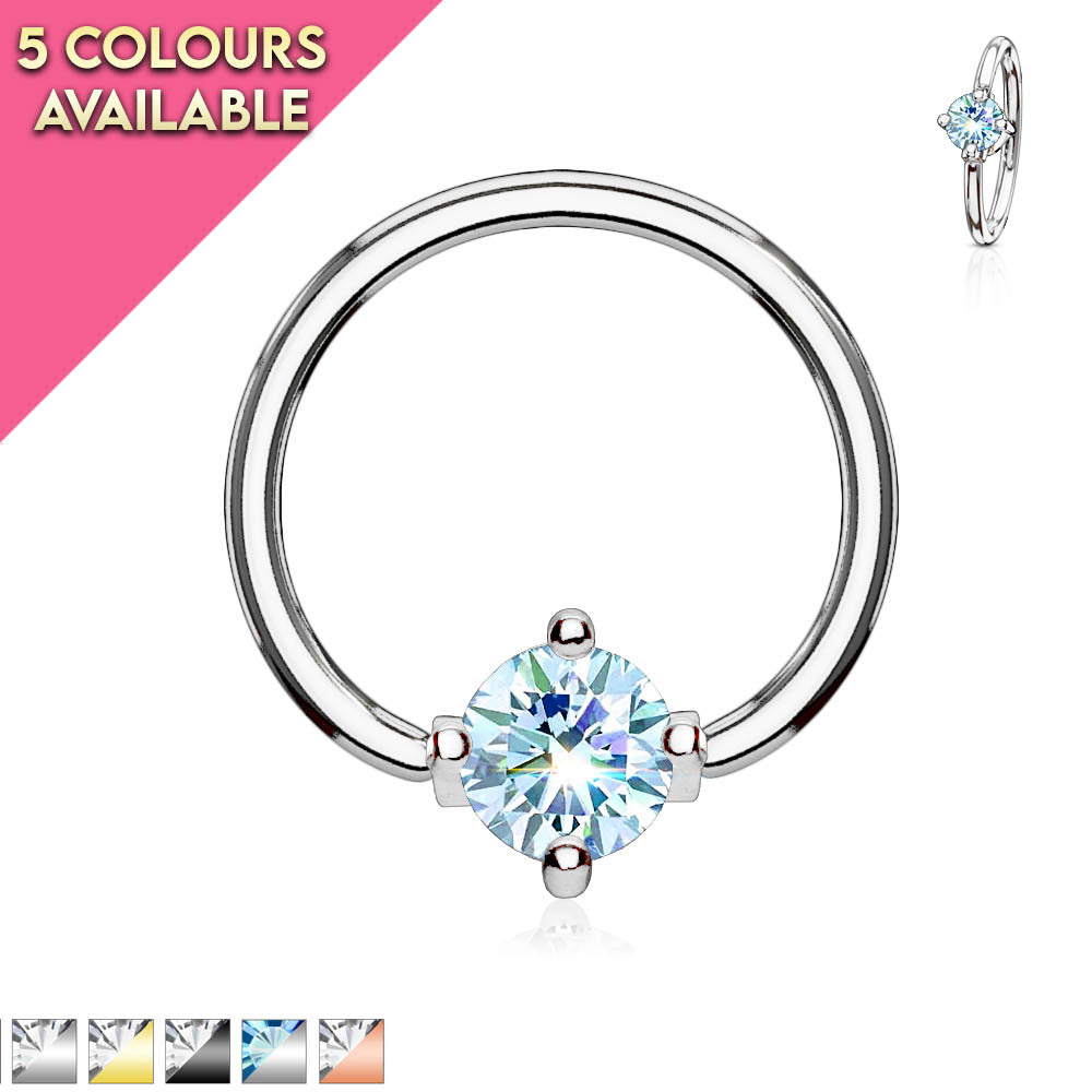 16 Gauge Prong Set Crystal Captive Ring