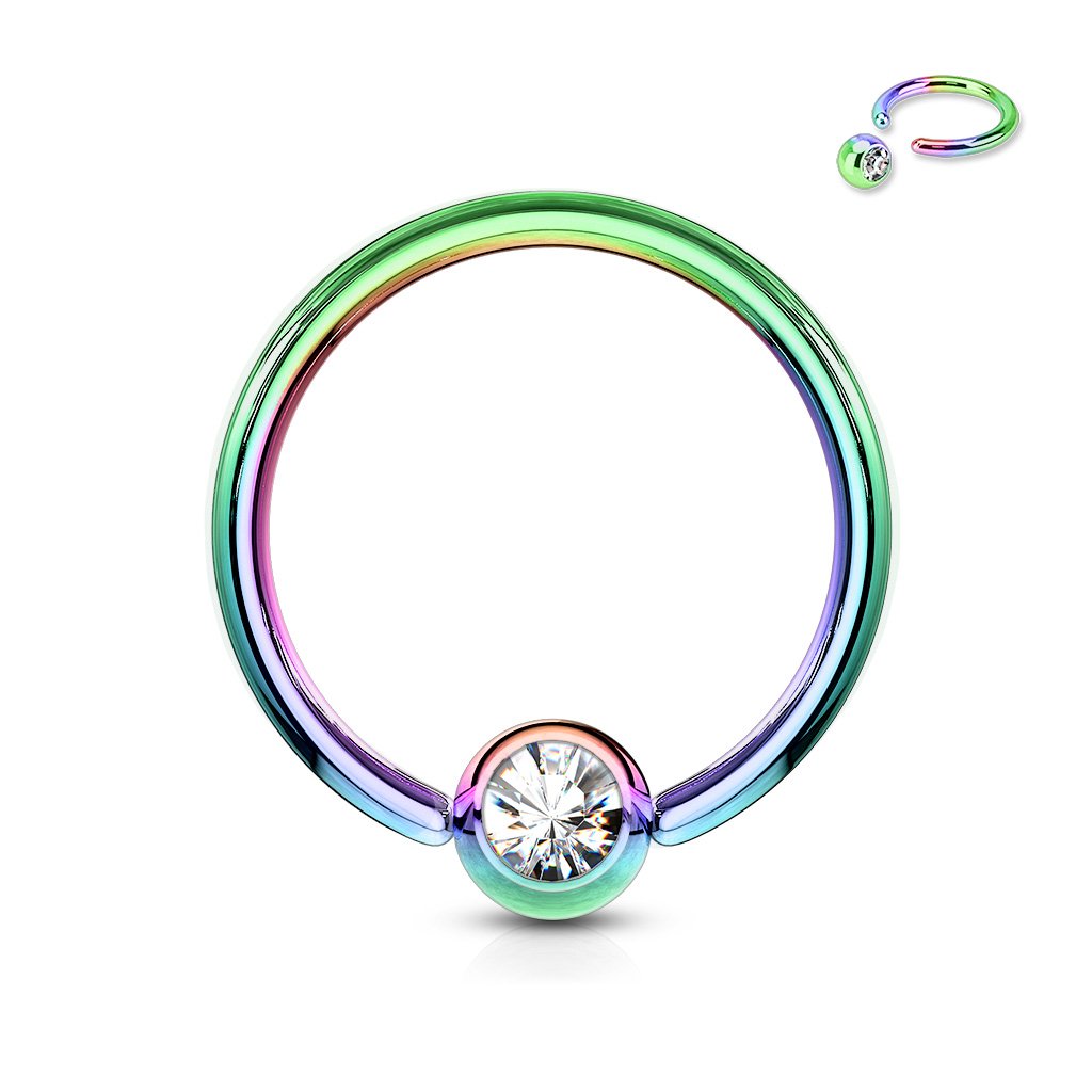 Cherry Diva Captive Ring RAINBOW 16 Gauge Titanium IP Crystal Set Captive Hoop Ring