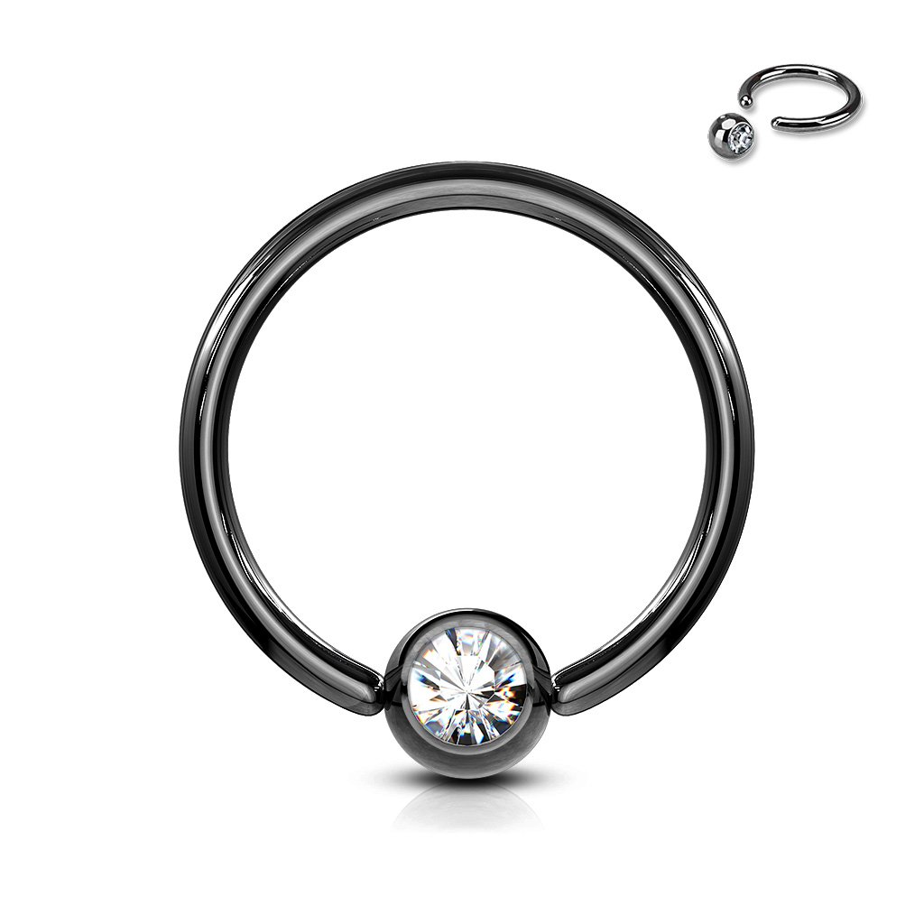 Cherry Diva Captive Ring BLACK 16 Gauge Titanium IP Crystal Set Captive Hoop Ring