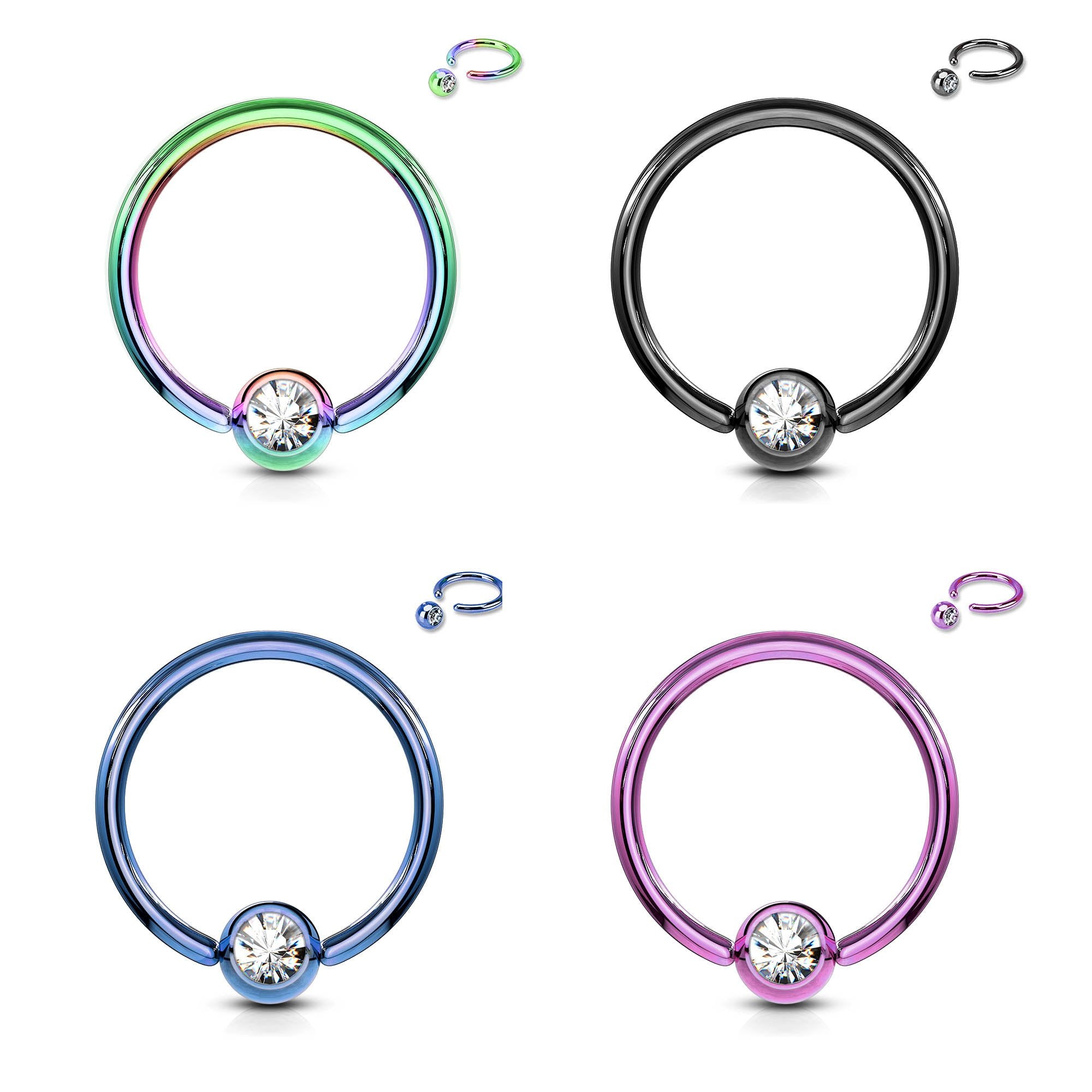 Cherry Diva Captive Ring 16 Gauge Titanium IP Crystal Set Captive Hoop Ring