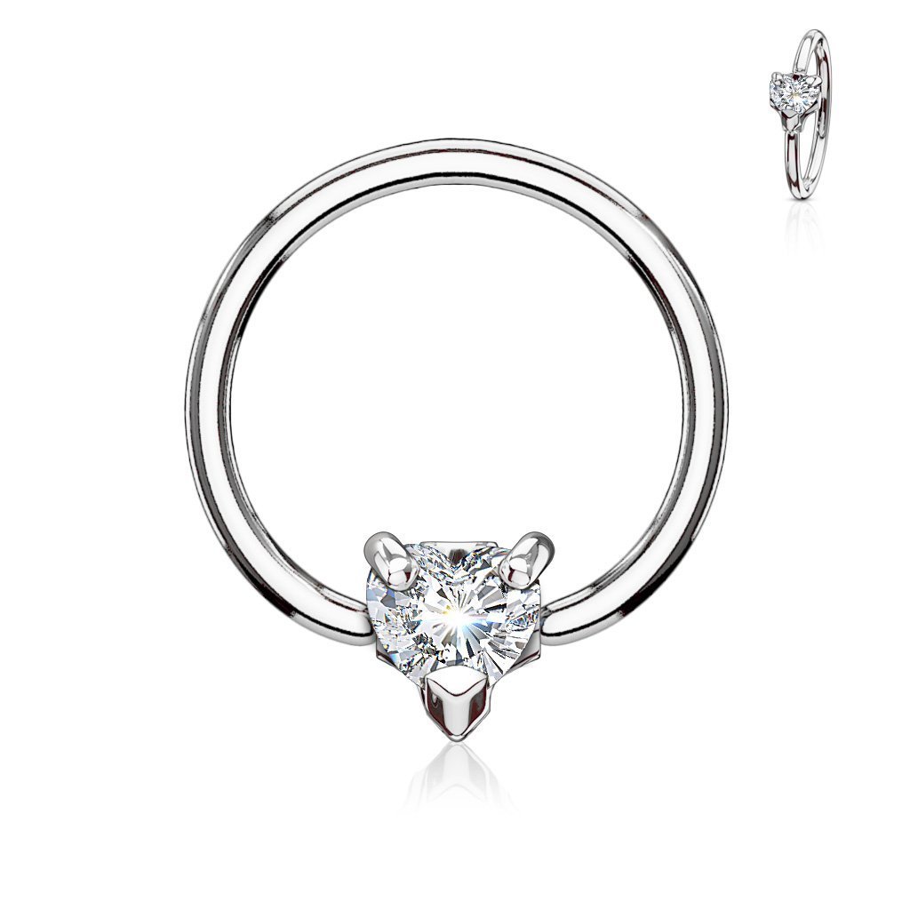 Cherry Diva Captive Ring Silver / Clear Crystal 14 Gauge Crystal Heart Captive Ring