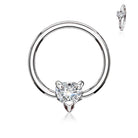 Cherry Diva Captive Ring Silver / Clear Crystal 16 Gauge Crystal Heart Captive Ring