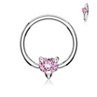 Cherry Diva Captive Ring Silver / Pink Crystal 16 Gauge Crystal Heart Captive Ring