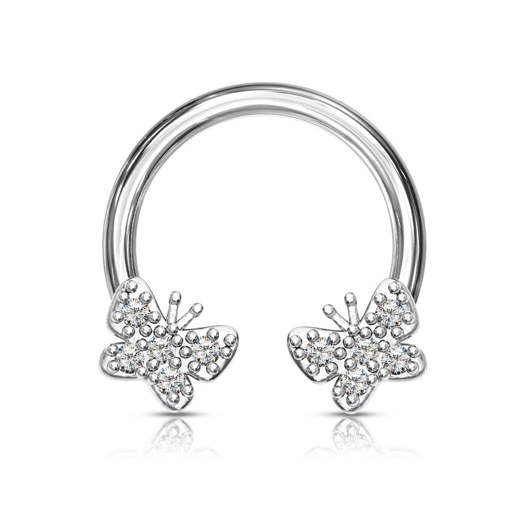 Cherry Diva Circular Barbell 16 Gauge Crystal Butterfly Circular Barbell