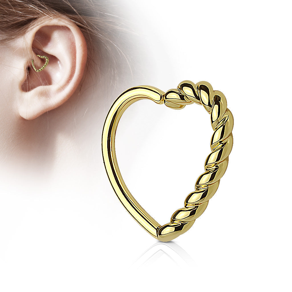 Cherry Diva Daith Hoop GOLD 16 Gauge Braided Heart Cartilage / Daith Hoop