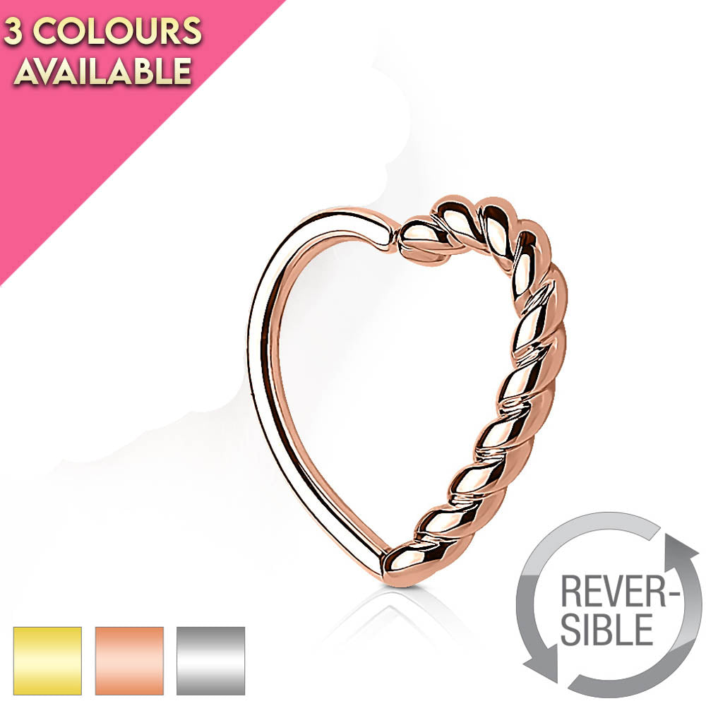 16 Gauge Braided Heart  Cartilage / Daith Hoop