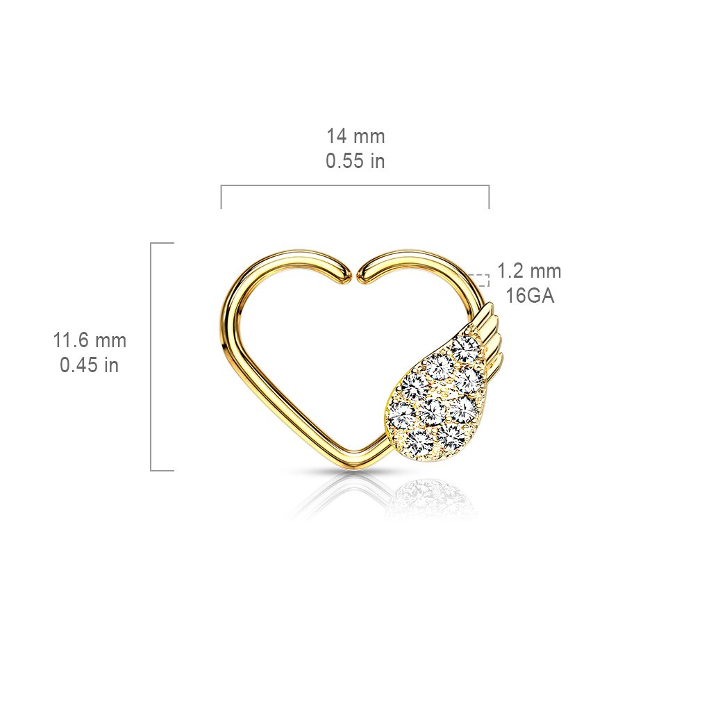 Cherry Diva Daith Hoop 16 Gauge Heart With Crystal Wing Ear Cartilage / Daith Hoop