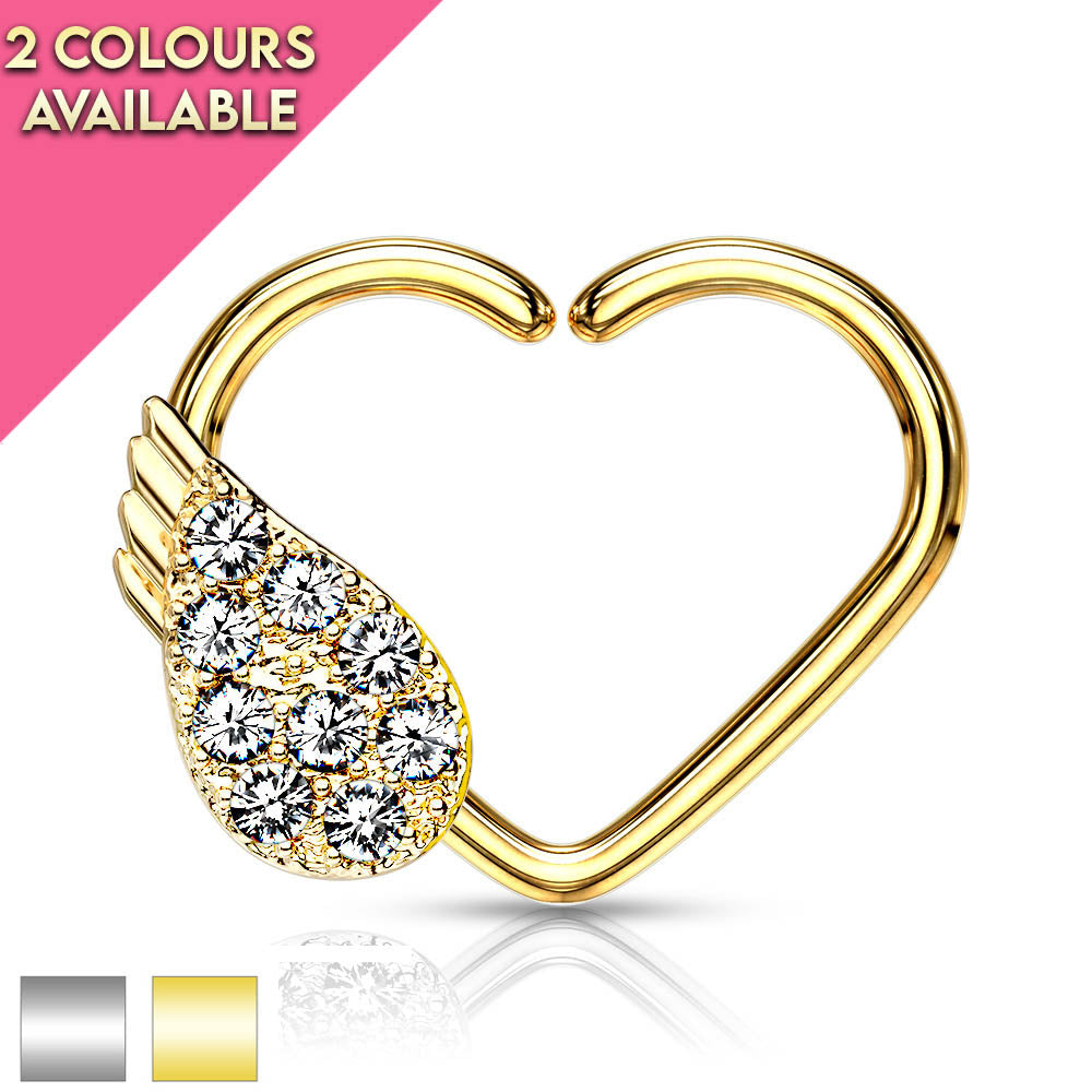 Cherry Diva Daith Hoop 16 Gauge Heart With Crystal Wing Ear Cartilage / Daith Hoop
