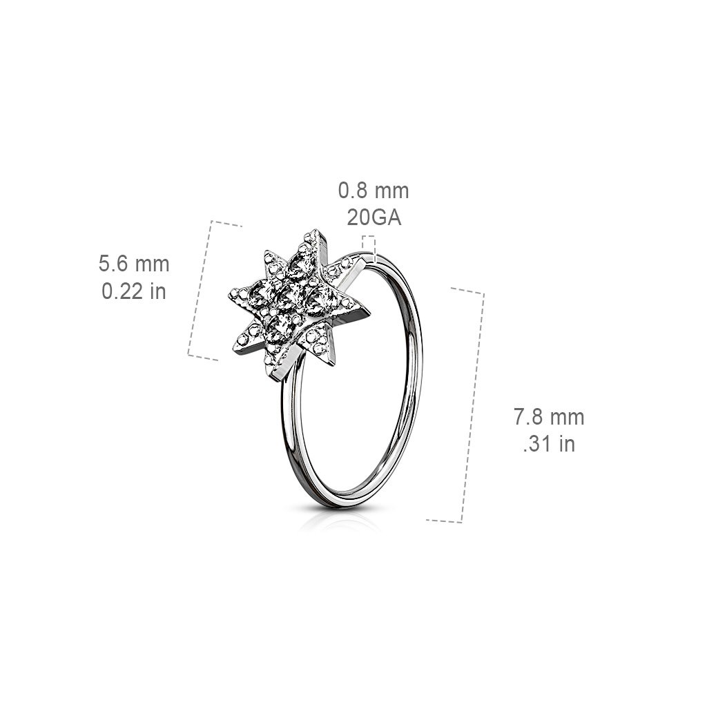 Cherry Diva Bendable Hoop Ring 20 Gauge Crystal Starburst Hoop Ring For Nose & Ear