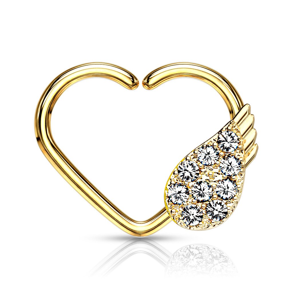 Cherry Diva Daith Hoop GOLD / LEFT EAR 16 Gauge Heart With Crystal Wing Ear Cartilage / Daith Hoop