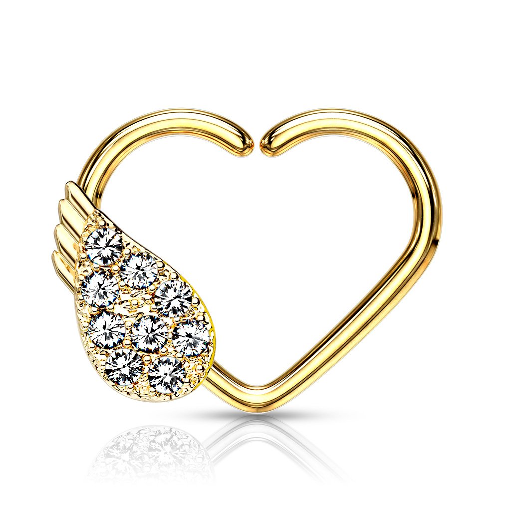 Cherry Diva Daith Hoop GOLD / RIGHT EAR 16 Gauge Heart With Crystal Wing Ear Cartilage / Daith Hoop