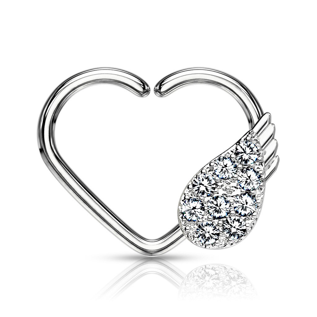 16 Gauge Heart With Crystal Wing Ear Cartilage / Daith Hoop