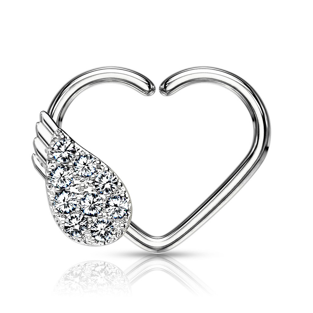 Cherry Diva Daith Hoop SILVER / RIGHT EAR 16 Gauge Heart With Crystal Wing Ear Cartilage / Daith Hoop