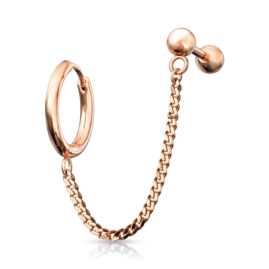 Cherry Diva Earrings ROSE GOLD Chain Linked Round Clicker Ear Hoop & Stud Earring