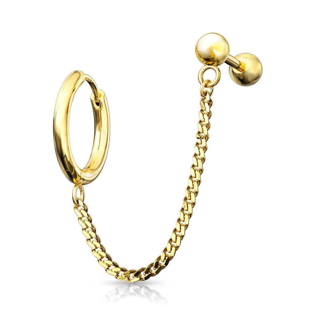 Cherry Diva Earrings GOLD Chain Linked Round Clicker Ear Hoop & Stud Earring