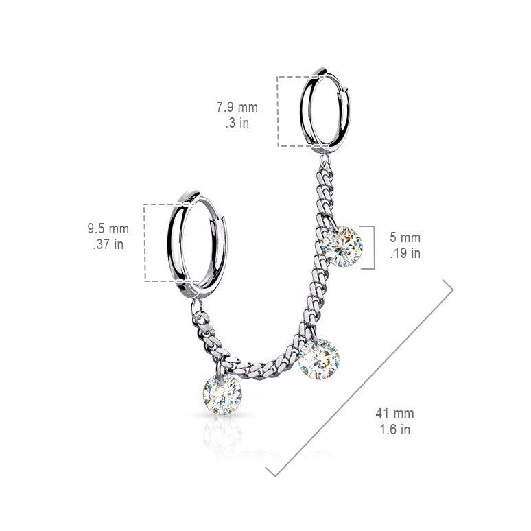 Cherry Diva Earrings Chain Linked Crystal Hoop Clicker Earrings