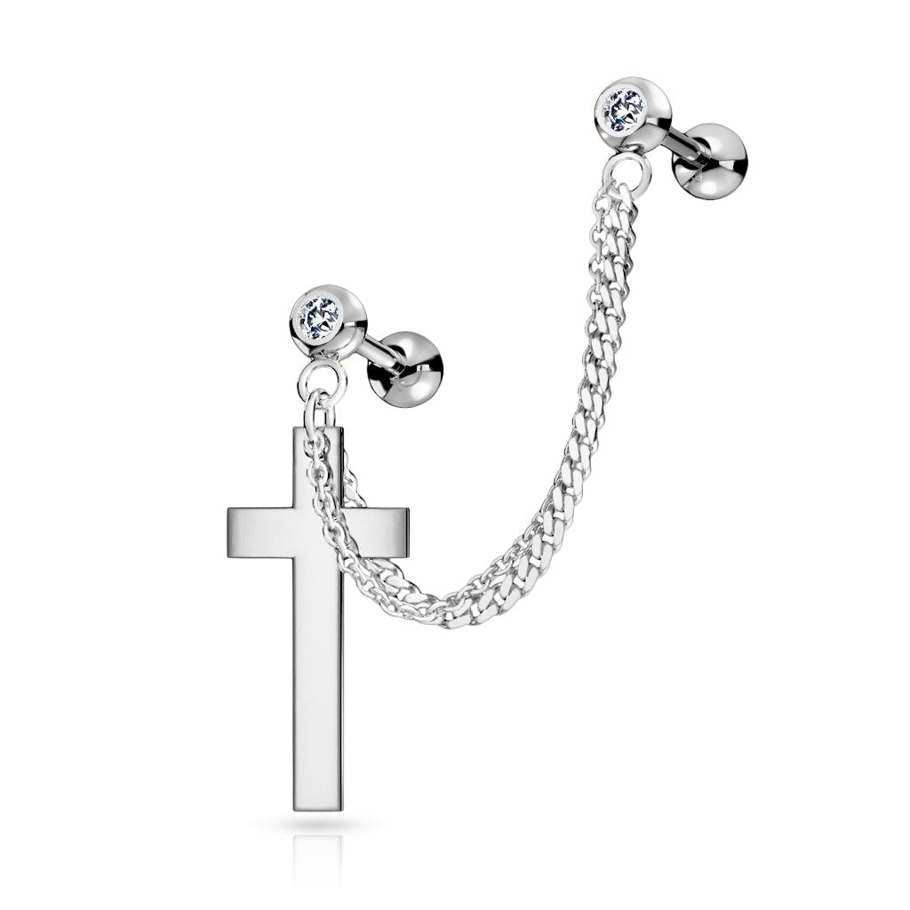 Cherry Diva Earrings Chain Linked Stud & Cross Earring