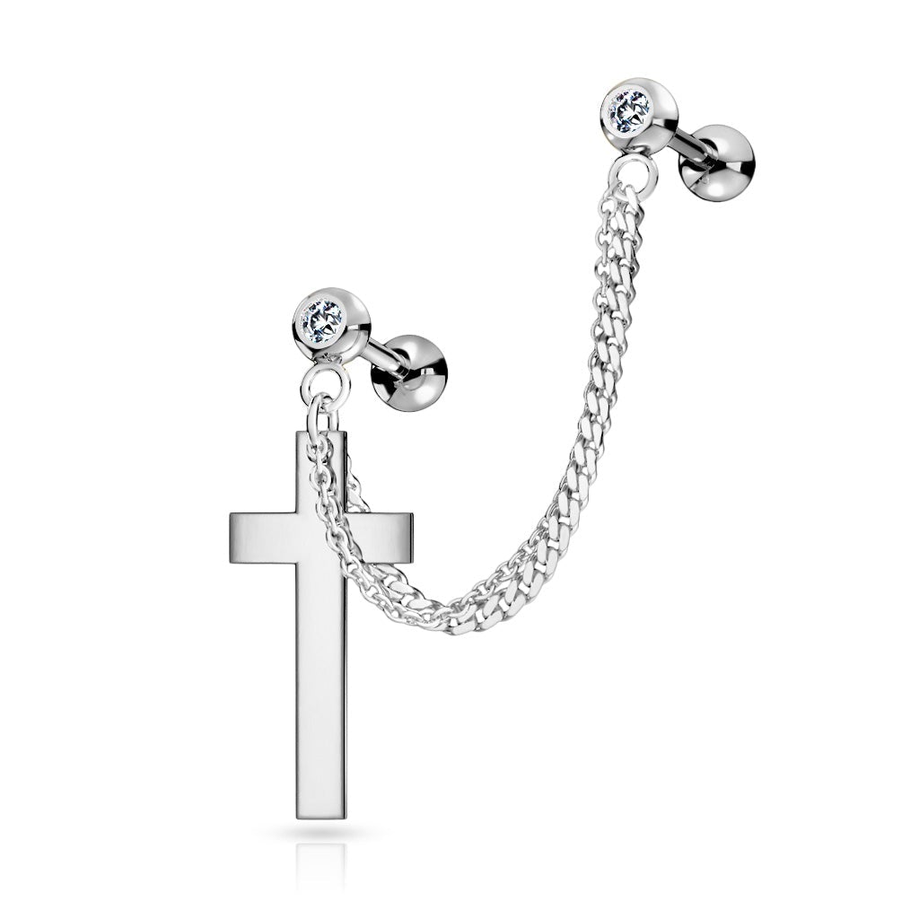 Chain Linked Stud & Cross Earring