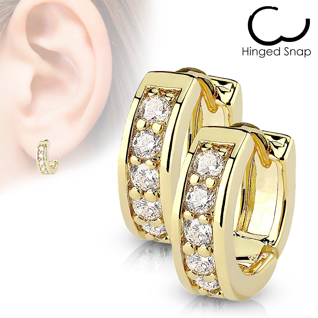 Channel Set Crystal Huggie Hoop Earrings Gold