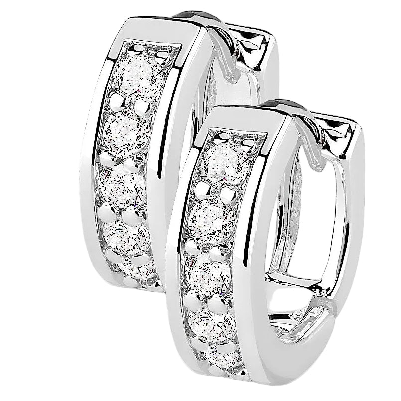 Cherry Diva Earrings Channel Set Crystal Huggie Hoop Earrings Silver